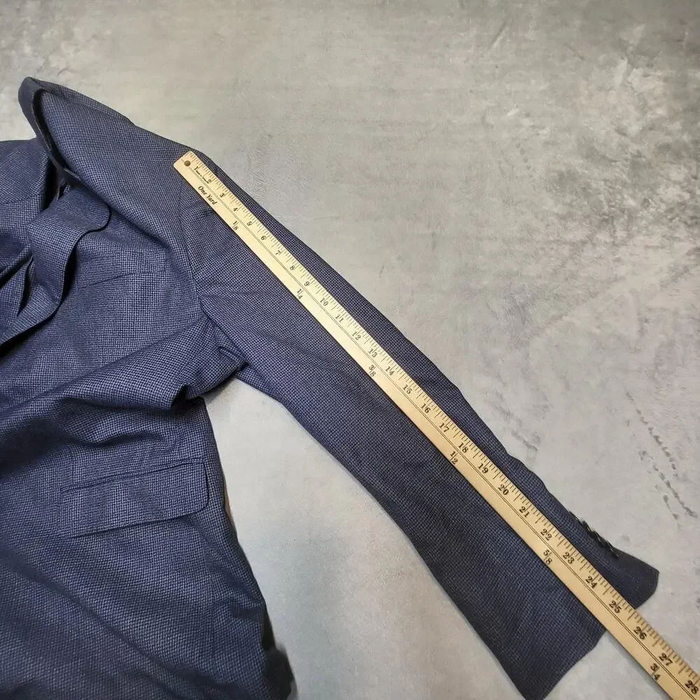 Banana Republic Suit Jacket Mens 48 Blue Check Slim Fit Wool Blend Notch Lapel